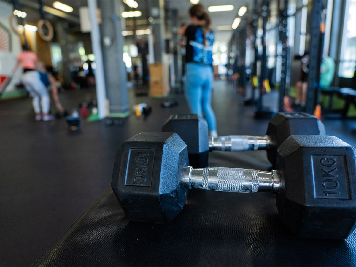 Hex dumbbells on the gym floor